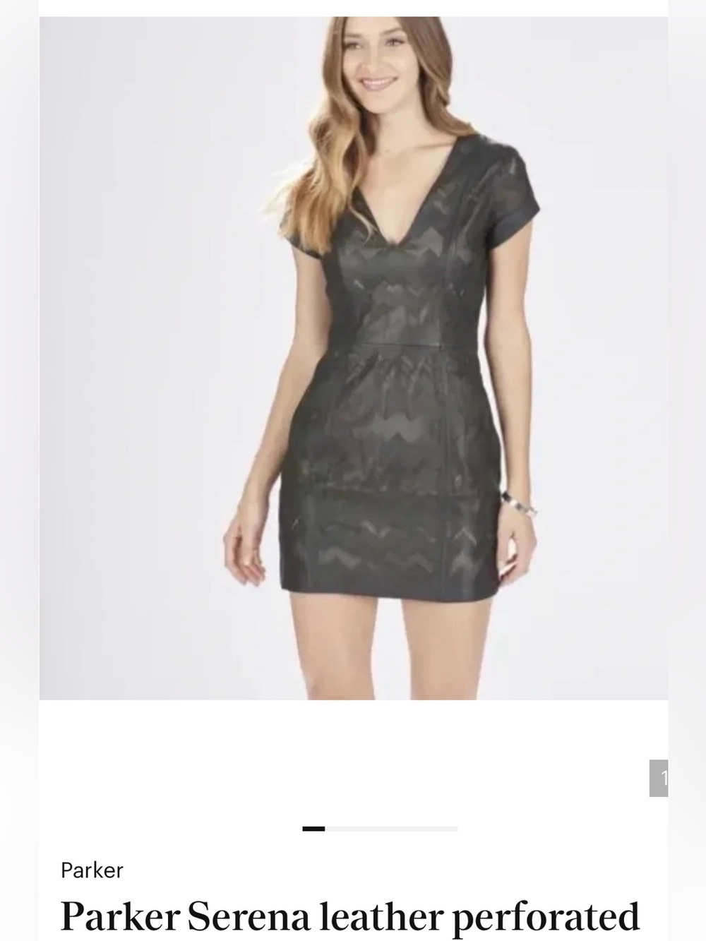 Parker Black V‑Neck Perforated Leather Mini Dress